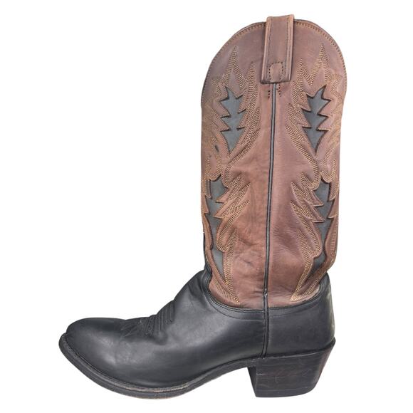 Vintage Dan Post Men’s Black Brown Leather Western Cowboy Boot Size US 9 D main image 5